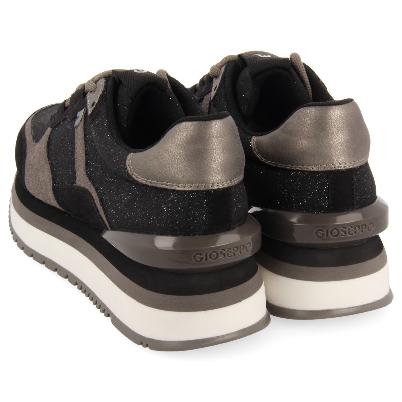SNEAKERS NOIRES AVEC DÉTAILS BRILLANTS ET DOUBLE SEMELLE POUR FEMME KLEPP