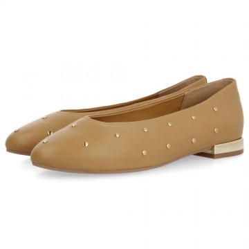 BALLERINES CAMEL EN PEAU...